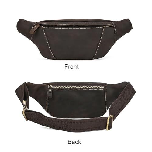 LUUFAN Men's Leather Fanny Pack Adjustable Waist Bag Hip Bum Belt Slim Purse Bag Cell Phone Pouch for Sport Travel Hiking, Dark Brown - color: 1034-Dark Brown