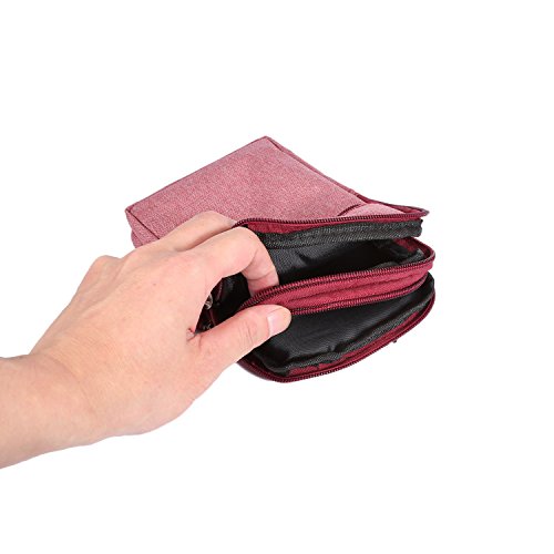Small Cell Phone Holster with Belt Loop, Men Mobile Phone Belt Clip Pouch, Men's Bag Zippered Phone Belt Holder Phone Case with Clip Bumbag Protector Waist Pouch Wallet with Carabiner Hook Belt Loop - color: Red