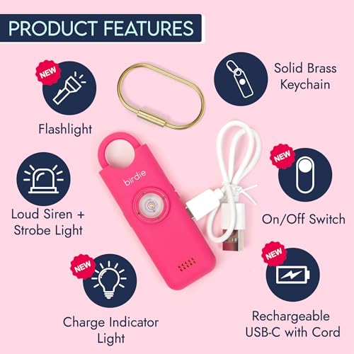 She’s Birdie 3.0 New Version – The Original Personal Safety Alarm for Women by Women–Loud Siren, Flash Light and Rechargeable Battery in a Variety of Colors (Hot Pink) - color: Hot Pink