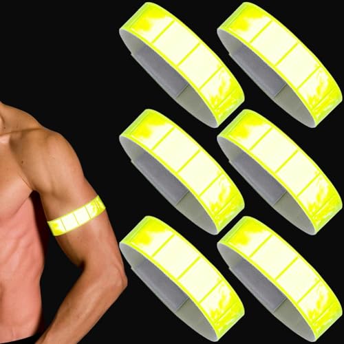 GORGECRAFT 6Pcs Reflective Wrist Straps Arm Bands Green Yellow PVC High Visibility Adjustable Armband Ankle Leg Runners Gear Reflector Tape Wristbands for Clothing Night Running Cycling Walking