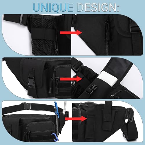 Tactical Fanny Pack，Military Waist Bag Hip Belt Bumbag Utility Bags for Fishing Hiking Hunting with Mesh Water Bottle Holder Pouch (DarkBlue) - color: DarkBlue