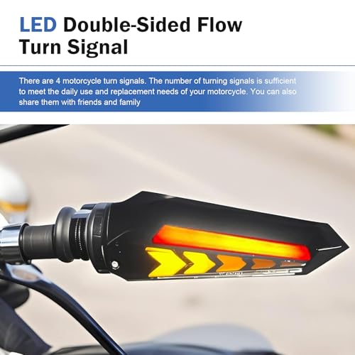 4 PCS Motorcycle Turn Signal Lights, LED Arrow Shape Flowing Turn Signal, 12V Double-Sided Flow Light with Daytime Running Lights, Universal for Most Motorcycles (Red) - color: Black