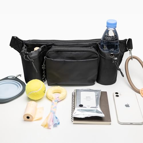 Dog Walking Waist Pack with 2 Water Bottle Holders, 2 D-Rings, Fanny Pack for Walking Running Hiking