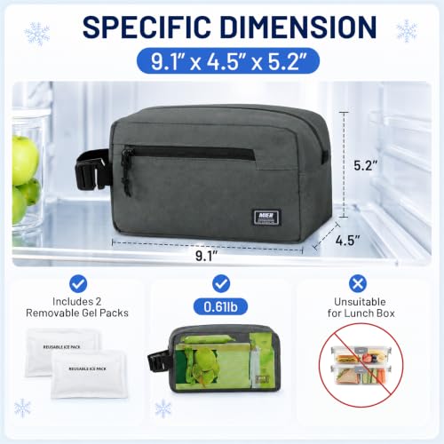 MIER Small Freezable Snack Bags Frozen Mini Cooler with 2 Gel Packs, Gray - color: Gray