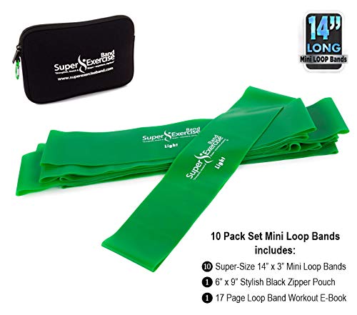 Mini Loop Bands 14x3 in, Latex Free, 3/5/10 Pack Sets - color: g. Green LIGHT Loop Band 10 Pack