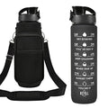32 oz Water Bottles with Strap & Straw, Sport Motivational Water Bottles - color: Dark Black