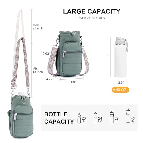 Water Bottle Bag 40 oz Crossbody Holder for Walking Hiking Insulated Carrier Purse with Adjustable Strap - color: Green