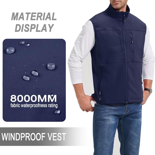 XinYangNi Men's Lightweight Softshell Golf Running Vest Outerwear Zip Up Fleece Lined Windproof Sleeveless Jacket for Hiking - color: Blue, size: Small