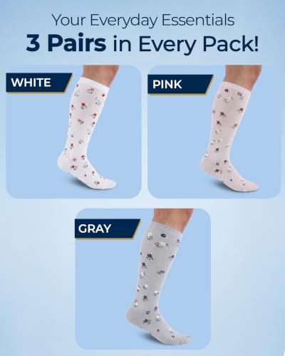 Pembrook® 3 Pairs Plus Size Compression Socks Wide Calf - Bamboo Viscose - color: Little Flowers - 3 Pairs, size: 3X-Large