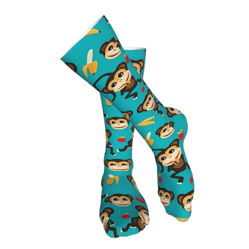 Monkey Love Banana Kids Cozy Knee High Tube Compression Socks Novelty Athletic Long Crew Socks for Child Girls Boys 19.8in