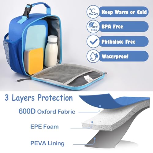 CaCTOUR Lunch Box Kids,Premium Insulated Lunchbox for Girls Boys,Soft Mini Cooler Bag Back to School Thermal Reusable Lunch Bag for Work School Picnic (Blue) - color: Blue