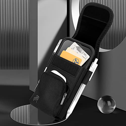 Perilogics Cell Phone Belt Holster,Nylon Phone Pouch with Belt Clip - color: Black