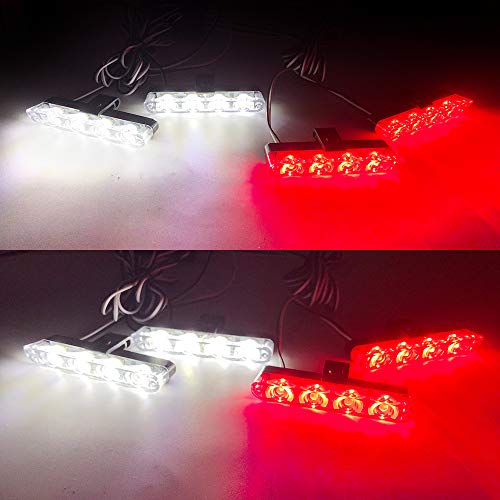 4x4 LED 4 in 1 Surface Mount Grill Light DC12V Wireless Remote Emergency Flashing Beacon Lamp Ambulance Police Light Strobe Warning External Light for Truck Trailer Caravan Van (Red White) - color: Red & White, size: 4 in 1