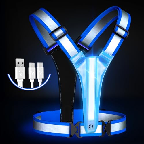 LED Reflective Running Vest, Light UP Reflective Vest, Safety Light Gear for Night Walking Cycling for Women Men Kid - color: Blue