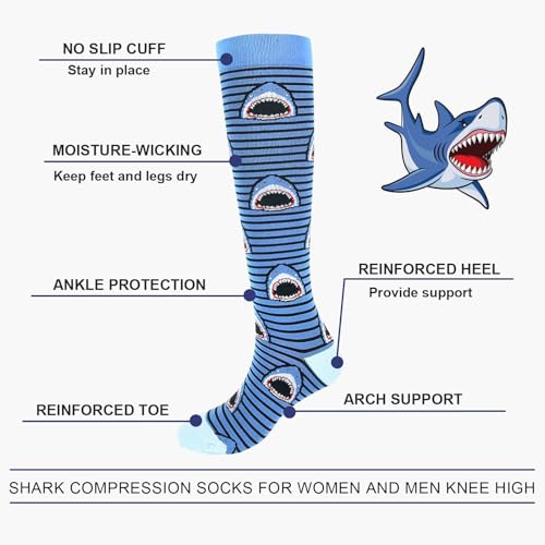 Junely Compression Socks for Women Knee High Stockings Funny Cute - color: A04shark