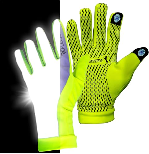 ReflecToes Reflective Winter Running Gloves, Hi Vis Neon Traffic Gloves Men - color: Yellow, size: Medium