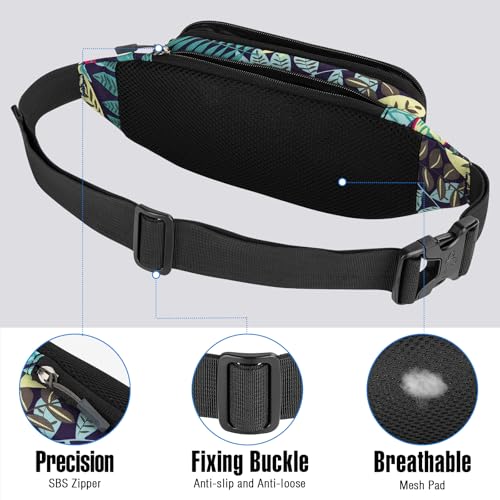 WATERFLY Fanny Pack Waist Bag: Small Hip Pouch Bum Bag Fannie Pack Phanny Fannypack Waistpack Bumbag Beltbag Sport Slim Fashionable for Jogging Hiking Hiker Woman Man - color: Blue Leaves