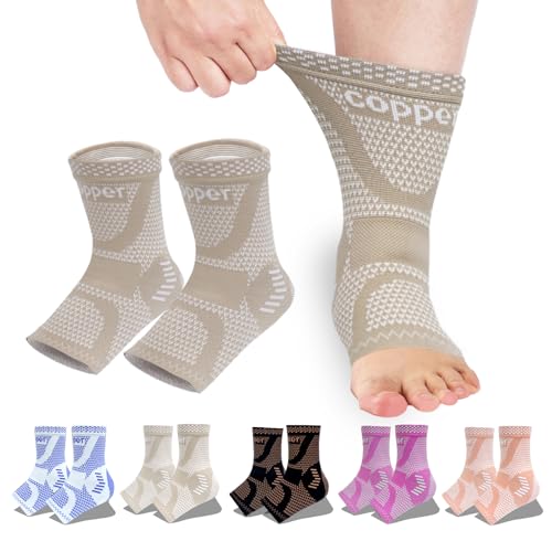 LISEPWU Copper Ankle Brace for Men & Women, Ankle Compression Sleeve 1 Pair - color: Skin-white, size: Medium