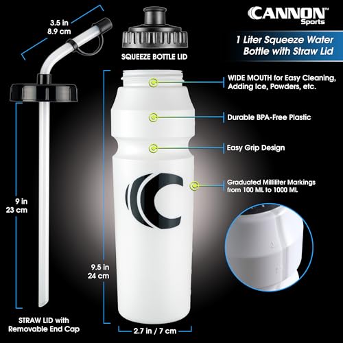 Cannon Sports 1 Liter Sports Water Bottle, 2 Lids, BPA-Free (White) - color: White