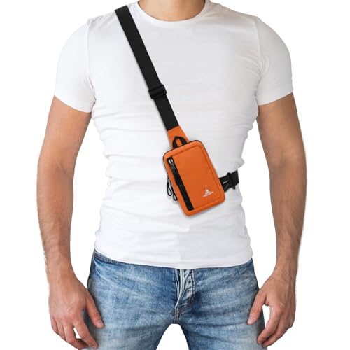 Peicees Small Crossbody Bag for Men Women Mini Sling Bag Travel Running Phone Daypack Cross Body Shoulder Bags with Keyholder - color: Orange