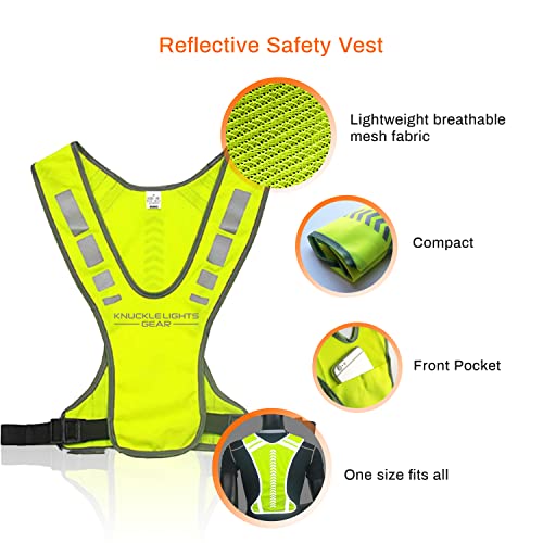 Reflective Running Gear Safety Bundle - Reflective Vest, LED Safety Light, Reflective Bands, Night Safety Gear for Runners, Cycling, Hiking, Walking - High Visibility Reflective Gear