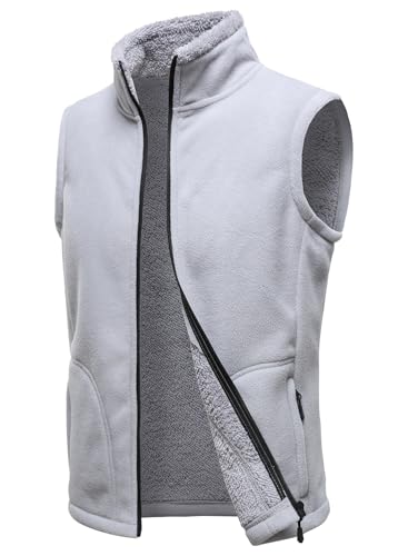HOOD CREW Mens Fleece Vest with Zipper Pockets - color: Lightgrey, size: Large
