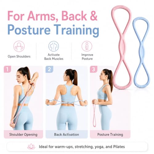 Figure 8 Resistance Bands with Handles,2 Pack Silicone Exercise Bands for Arms, Back, Legs and Glutes,15LB&25LB Figure Eight Bands for Yoga,Pilates,Stretching and Home Workout - color: Pink & Blue 15LB & 25LB