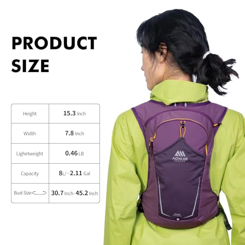 AONIJIE Running Hydration Vest for Women Men 8L Hydration Backpack Hiking - color: Purple