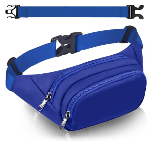 Large Fanny Pack for Women Men - Syican Waist bag with 3-Zipper Pockets - color: Sky blue+Extended Belt
