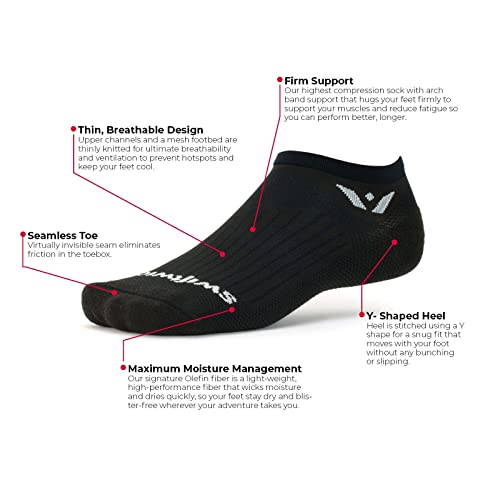 Swiftwick- ASPIRE (3 Pairs) No-Show Running Socks, Cycling Socks, Compression Fit - color: Cobalt - Tab, size: Large