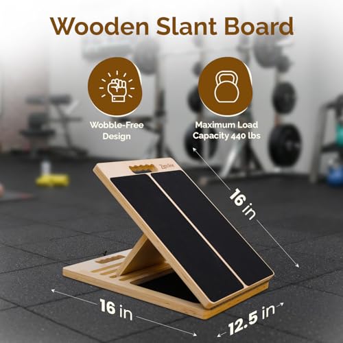 Portable Wooden Slant Board for Calf Stretching with Resistance Bands