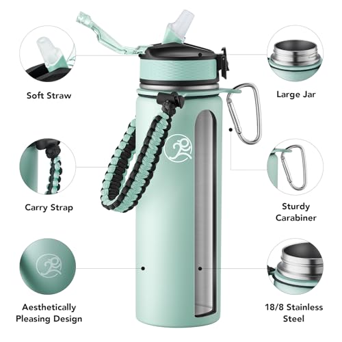 GOSWAG 24oz Insulated Stainless Steel Travel Water Bottle, 2 Lids - color: Matte Mint