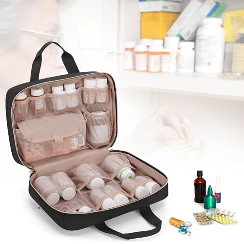 Damero Large Medicine Organizer for Large Pill Bottles, Black - color: Black