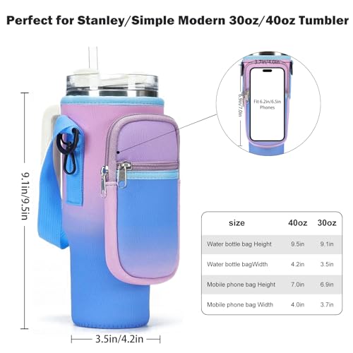 GOEWY Water Bottle Carrier Bag for Stanley Cup 40/30oz with Phone Pockets - color: Red Blue Gradient, size: 30oz