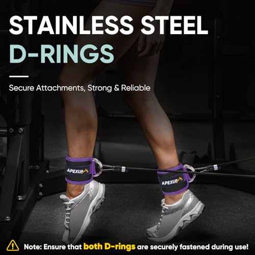 APEXUP Ankle Strap for Cable Machine, Ankle Resistance Bands, Cable Kick Back Ankle Straps for Gym, Glute Workouts, Leg Extensions, Adjustable Straps with Neoprene Padding - color: Black+Purple, style: Single