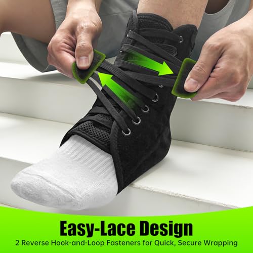 Upgraded Quick Lace Up Ankle Brace with Side Stabilizing Pads for Strong Support & Ultra-Breathable Comfort, Slim-Fit Design with 4 Contoured Pads for Sprained Ankle, Injury Recovery, Sports, for Men & Women (XS) - size: X-Small