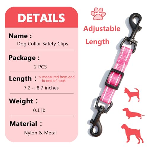 Adjustable Dog Collar Safety Backup Clip, Pink - color: Pink, size: M(7.2~8.7 in adjustable length x 0.6 in width)