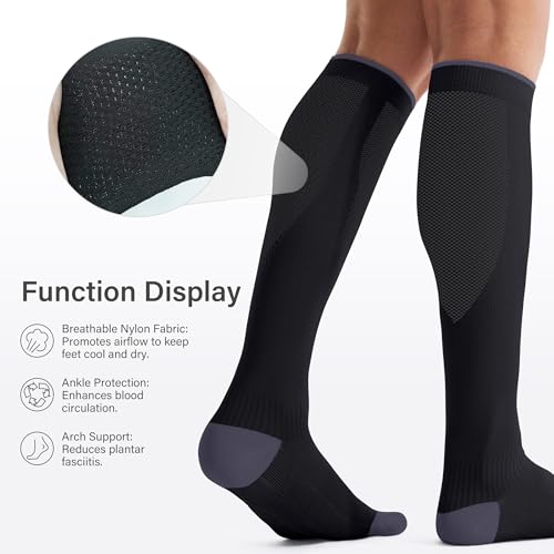3 Pairs Compression Socks for Women and Men - 15-20mmHg Best Support for Athletic Running Cycling - color: Black/Black/Black