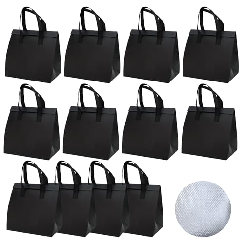 12Pcs Disposable Insulated Lunch Bags Thermal Cooler Grocery Bag - color: Black, size: 9.45"(H) x 9.45"(L) x 5.91"(W)