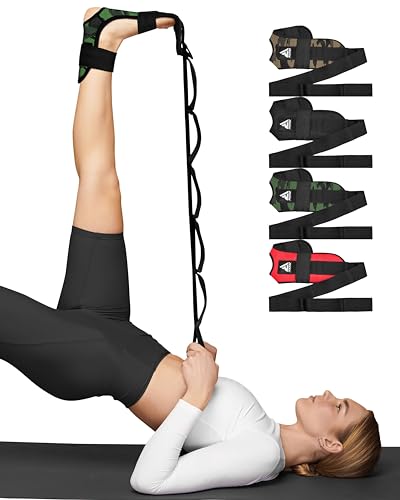 RDX Yoga Stretching Strap, Ankle Ligament Stretcher Belt with Loops Ligament Stretch Band, Fitness Leg Stretcher for Plantar Fasciitis, Foot Stretch Assist for Hamstring, Flexibility Exercise - color: Camo Green