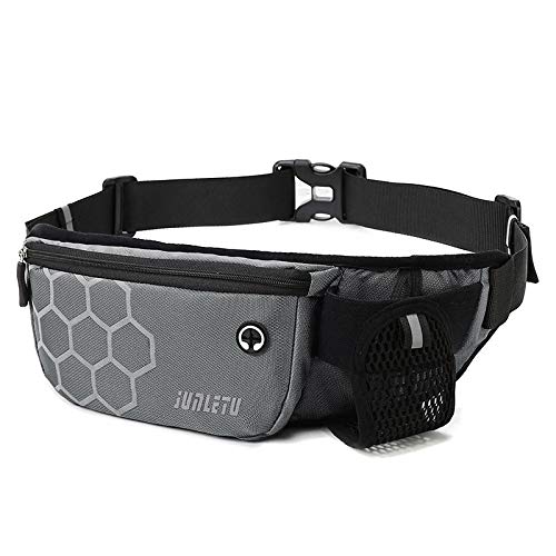 Running Waist Bag with Water Bottle Holder, Sports Belt Bag for Phone, Keys and Hiking Fitness Outdoor Travel (Grey) - color: Grey