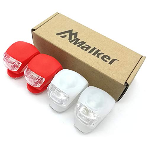 Malker Bicycle Light Front and Rear Silicone LED Bike Light Set - Bike Headlight and Taillight,Waterproof & Safety Road,Mountain Bike Lights,Batteries Included - color: 2pcs White & 2pcs Red, size: 4 lights