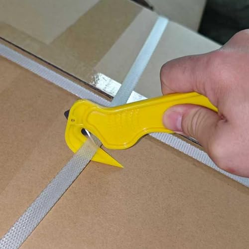3PCS Safety Box Cutter Utility Knives Set, Film Cutter with Sharp Durable Steel Blade, Safe Efficient Cutting Tool for Shrink Wrap, Stretch Wrap, Tape & Plastic Straps,2Yellow 1Red