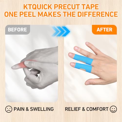 KTQUICK Precut Finger Kinesiology Tape, 40 PCS, 20% Stronger Adhesive,Blue - color: Blue