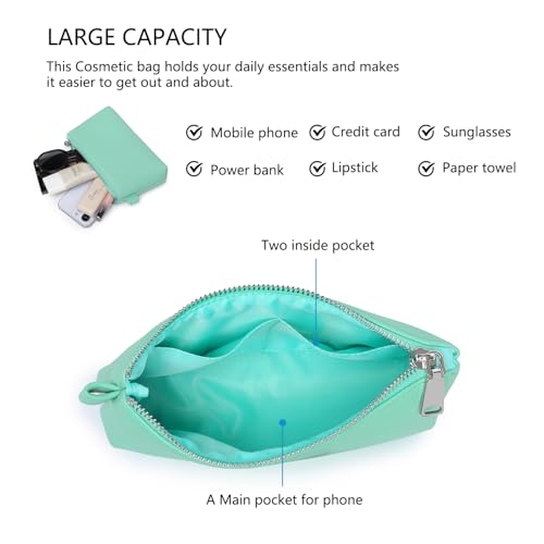 Small Makeup Bag for Purse, Leather Cosmetic (Light Green) - color: Light Green