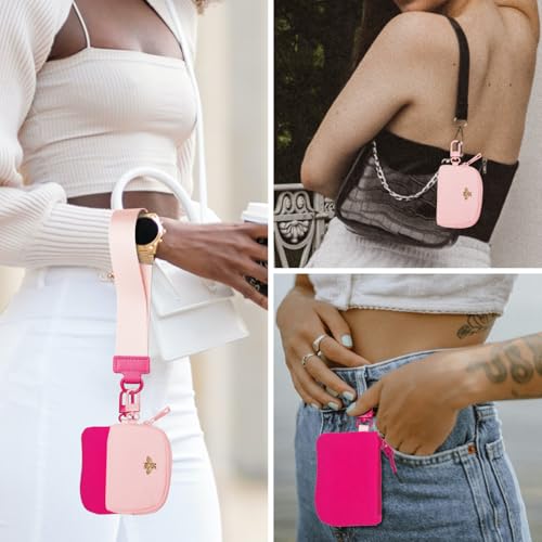 COOLANS Mini Wristlet Wallets Dual Pouch,Around Wristlet Handbag Wallet for Women Zip Cards Holder,Wristlet Bracelet Purse - color: Pink