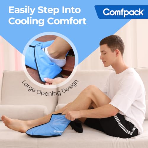 Comfpack XL Ankle Foot Ice Pack Wrap for Plantar Fasciitis & Bunion, Ice Boot for Foot After Surgery, Hot Cold Therapy for Sprained Ankles, Achilles Tendonitis, Foot Pain, Swelling, Heel Pain - size: XL Blue