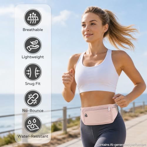 Running Belt for Men & Women, Slim Fanny Pack for Runner, Adjustable Waist Pouch with Phone Holder, Waist Pack Fits All Phones, Run Belt Bag for Running Walking Cycling Gym Camping - Pink - color: Pink