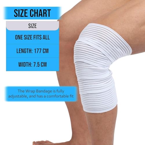 Extra Long Elastic Knee Wrap Compression Bandage Brace Support for Legs, Plantar Fasciitis, Stabilising Ligaments, Joint Pain, Squat, Basketball, Running, Tennis, Soccer, Football, Volleyball (White) - color: White