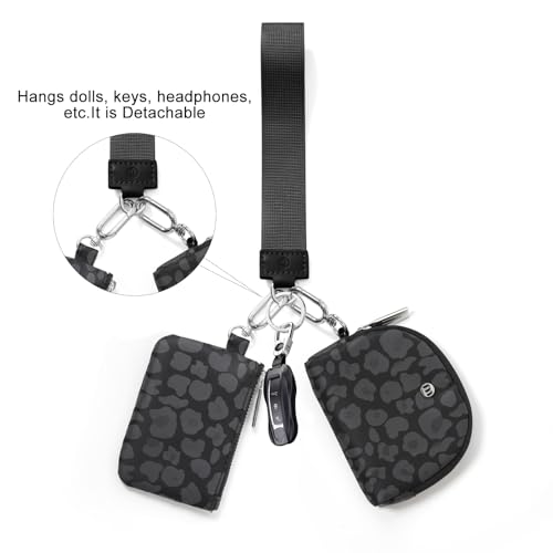 Keychain Wallet Mini Zip Around Wristlet Wallets for Women Detachable Dual Pouch Wristlet Portable Coin Purse Small Wallets - color: Leopard Black